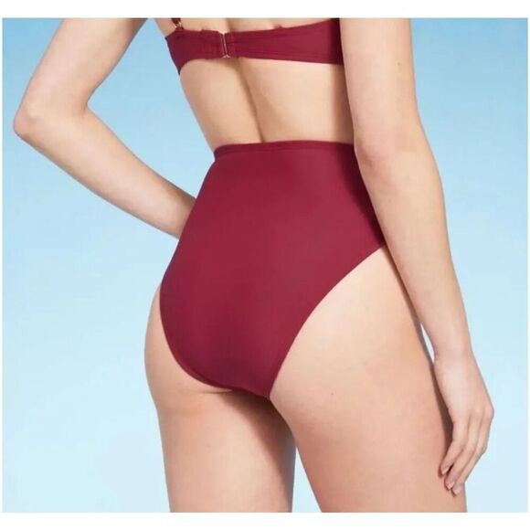 Shade & Shore High Waist High Leg Cheeky Bikini Bottom in Maroon XS (0-2) - Picture 2 of 2